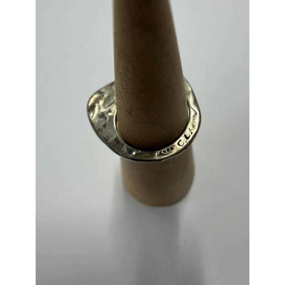 CLA Sterling Silver 925 Hammered Band Ring Asymmetrical Textured